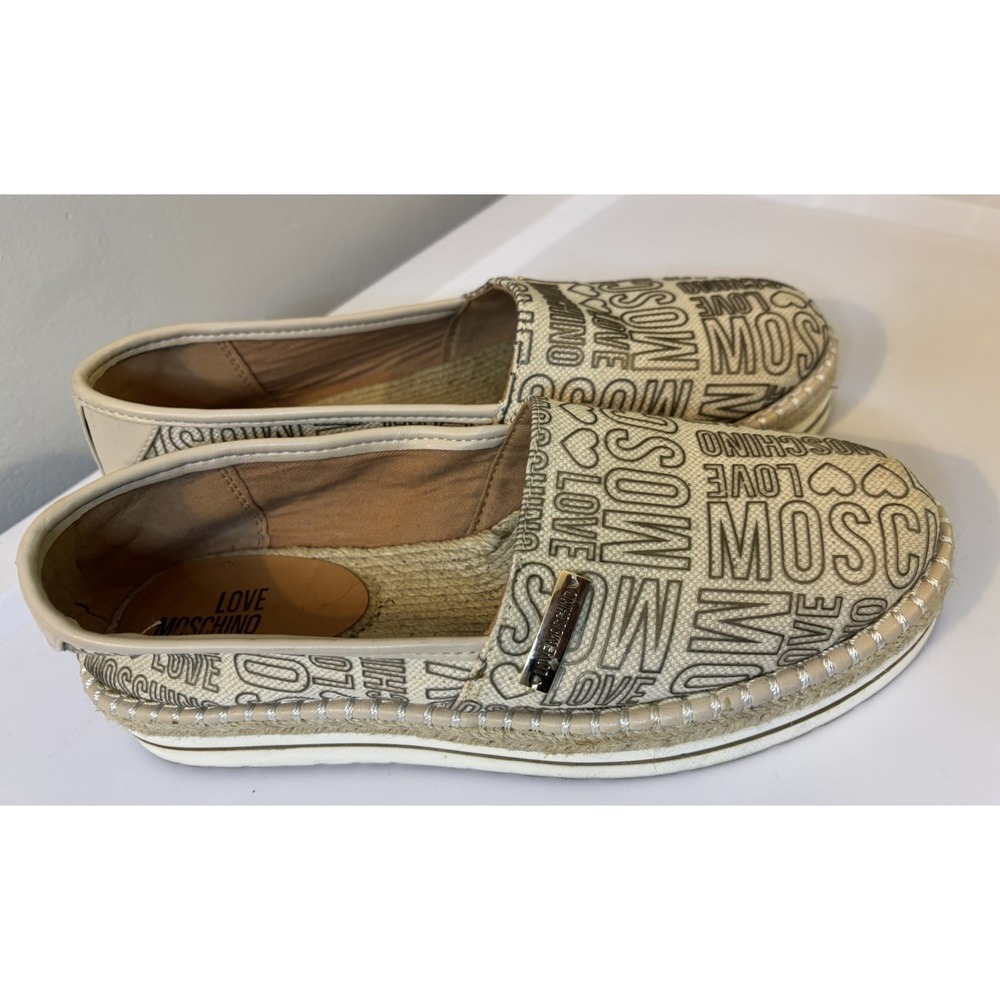 LOVE MOSCHINO Logo Beige Canvas Espadrilles 38 US 8 Platform